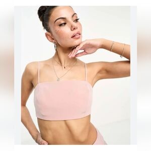 ASOS Design Smocked Back Bandeau Crop Top in Pink . Size 8